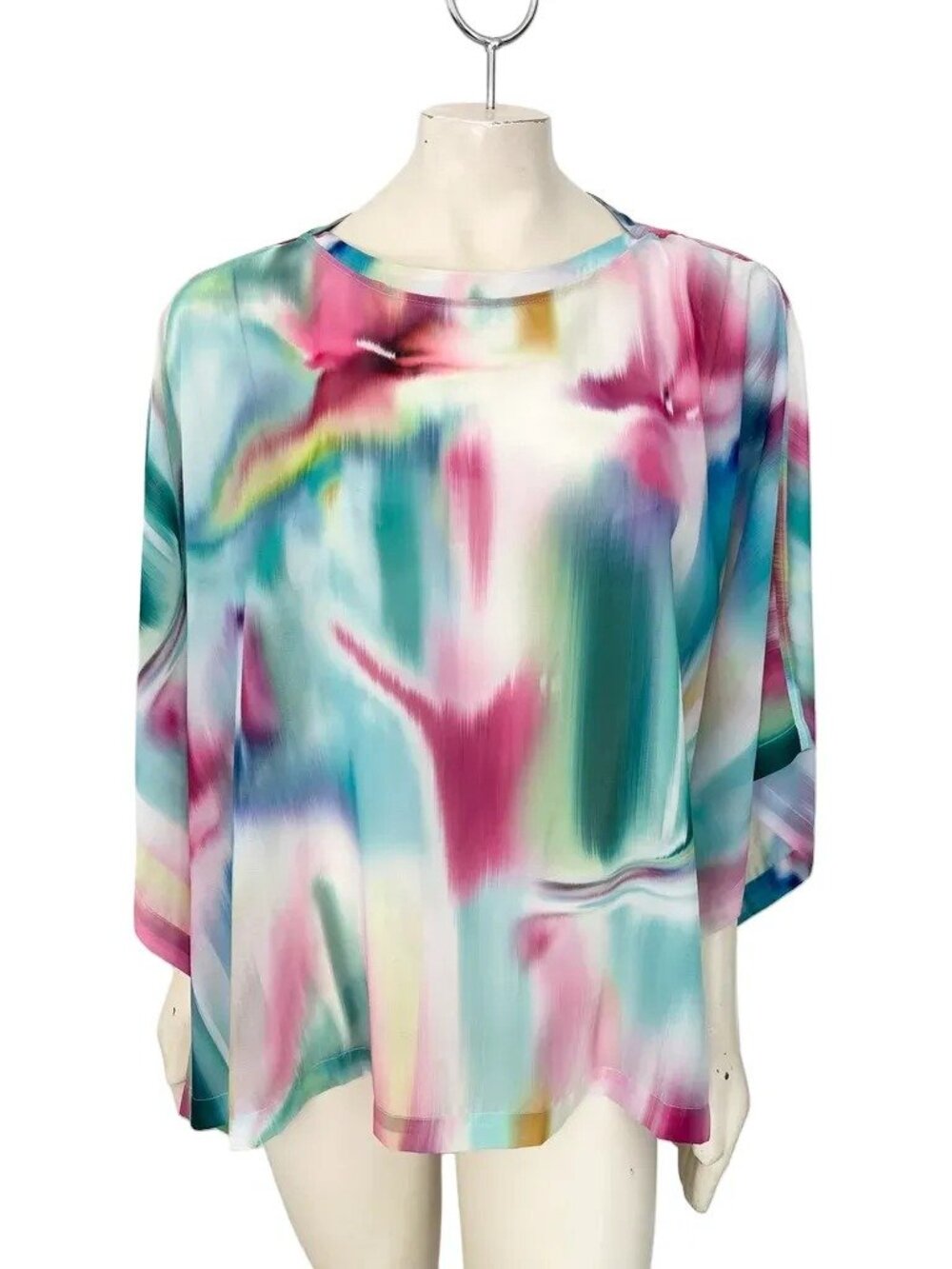 NEW CHICO'S Vibrant Watercolor Floral Chiffon Shawl Poncho  Vacation Cruise SZ M